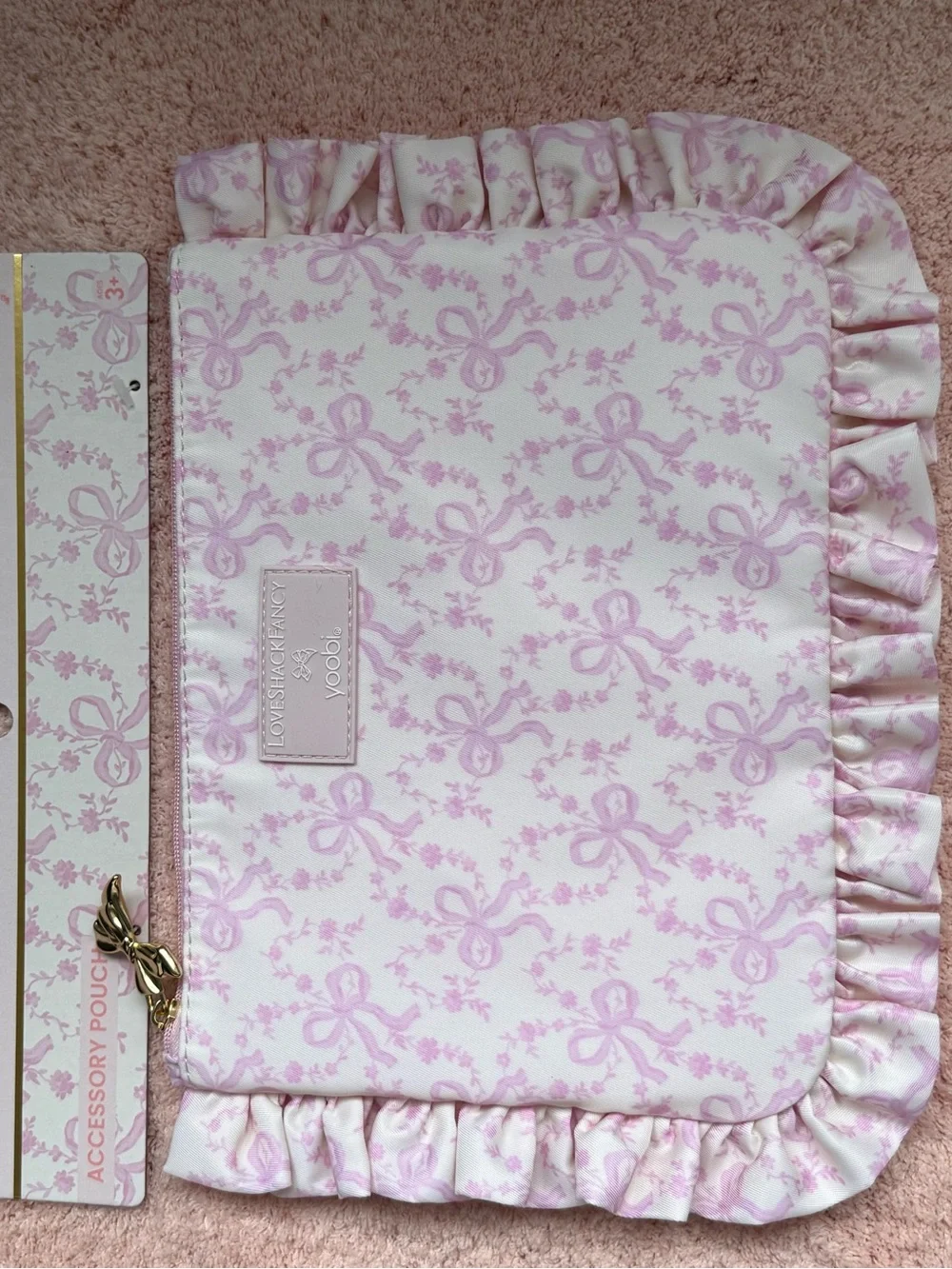 Loveshackfancy x target ruffle accessory pouch pink coquette bow limited edition